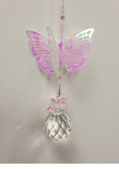Pink 3D Butterfly Suncatcher 40mm